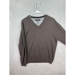 Nordstrom Sweater Mens Large Brown V Neck Pullover Merino Wool Long Sleeve Soft